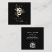 Carte De Visite Carré Tatouage crâne Artiste QR Code Botanique (Devant / Derrière)