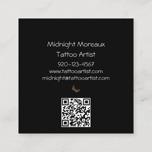Carte De Visite Carré Tatouage crâne Artiste QR Code Botanique (Dos)