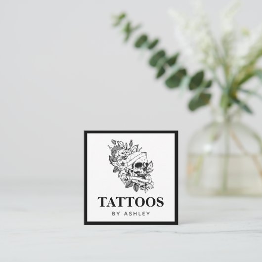 Carte De Visite Carré Tatouage Visage Crâne Tatouage Gothique Squelette (Debout devant)
