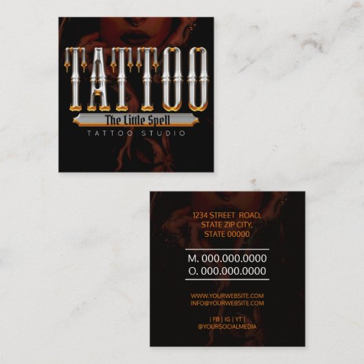 Carte De Visite Carré Tattoo Studio Artiste De Tattoo (Devant / Derrière)