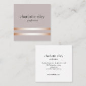 Carte De Visite Carré Taupe | Double Rose Gold Stripes élégant (Devant / Derrière)