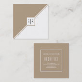 Carte De Visite Carré Taupe, triangles blancs, monogramme moderne géomét (Devant / Derrière)