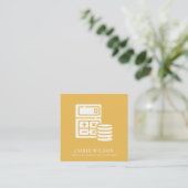 CARTE DE VISITE CARRÉ TAXE COMPTABLE DE L'ICÔNE DE CALCUL MODERNE JAUNE (Debout devant)