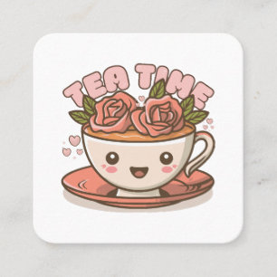 Carte De Visite Carré Tea Time Rose Tea Kawaii