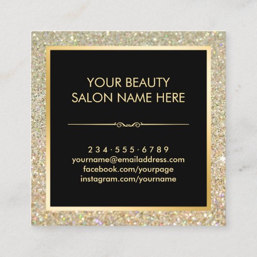 Carte De Visite Carré Technicien à ongles Parties scintillant or Polonai (Dos)