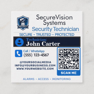 Carte De Visite Carré Technicien de sécurité et service d'alarme QR pers
