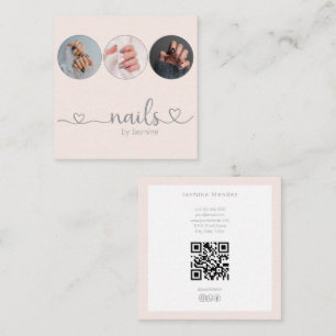 Carte De Visite Carré Technicien en Ongles Champpagne Rose 3 Photo QR Co