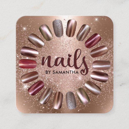 Carte De Visite Carré Technicien-ongle Rose Gold Sparkly (Devant)