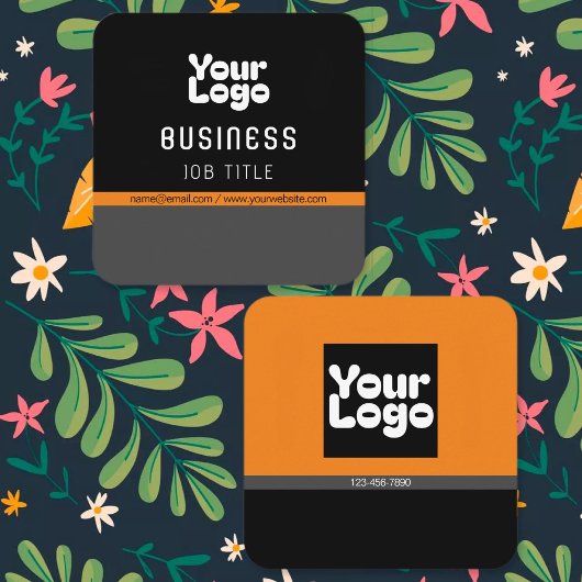Carte De Visite Carré Téléchargez votre logo | Black Grey & Orange (modi