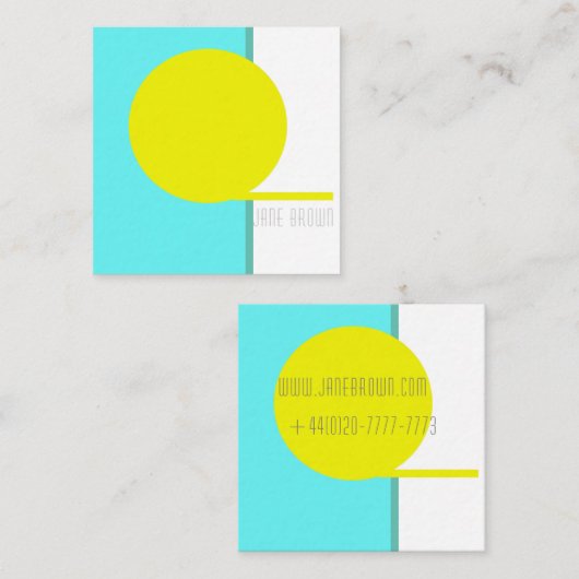 Carte De Visite Carré Téméraire Abstrait Cercle Turquoise Vert Jaune (Devant / Derrière)