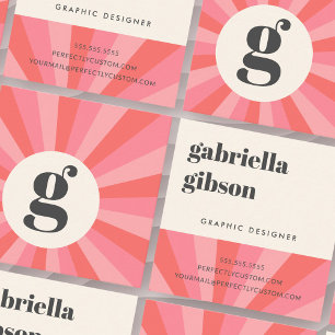 Carte De Visite Carré Tendance rétro sunburst minime monogramme crème ro