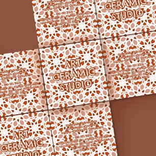 Carte De Visite Carré Terracotta Beige Motif Sans Couture En Relief