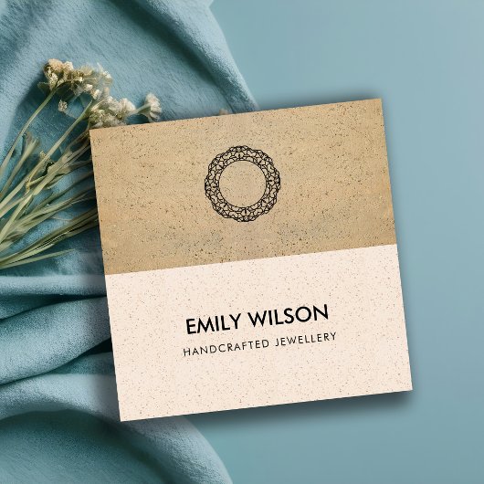 CARTE DE VISITE CARRÉ TERRACOTTE ROSE BLANC TEXTURE LOGO CODE QR