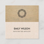 CARTE DE VISITE CARRÉ TERRACOTTE ROSE BLANC TEXTURE LOGO CODE QR (Devant)