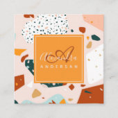 Carte De Visite Carré Terrazzo Orange Blush Moderne Granite Nom du Motif (Devant)