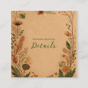 Carte De Visite Carré Terre cuite Fleurs pressées de pêche Détails boho