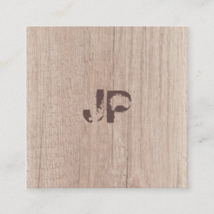 Carte De Visite Carré Texte désordonné Monogramme Bois look élégant