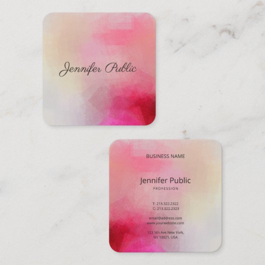 Carte De Visite Carré Texte manuscrit Élégant rose Modèle moderne (Devant / Derrière)