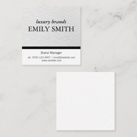 Carte De Visite Carré Texture / Blanc Noir Accent Variation (Devant / Derrière)