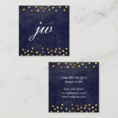 Carte De Visite Carré texture bleu chic avec taches dorées monogramme (Devant / Derrière)