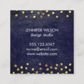 Carte De Visite Carré texture bleu chic avec taches dorées monogramme (Dos)