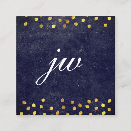 Carte De Visite Carré texture bleu chic avec taches dorées monogramme (Devant)