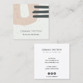 CARTE DE VISITE CARRÉ TEXTURE CÉRAMIQUE ABSTRAITE CHIC PEACH PINK SPECKÉ (Devant / Derrière)