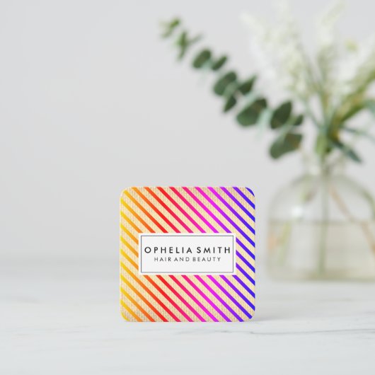 Carte De Visite Carré Texture couleur chic rayures (Debout devant)