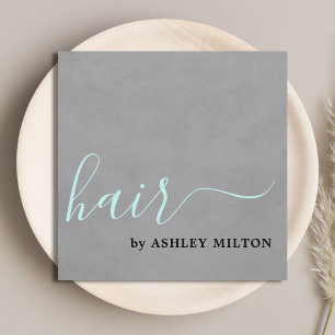 Carte De Visite Carré Texture élégante gris turquoise Typographie Cheveu