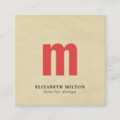Carte De Visite Carré Texture élégante Monogramme beige Concepteur intér (Devant)