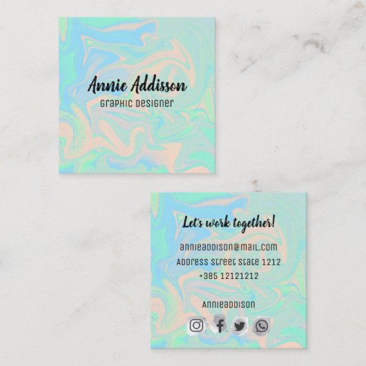 Carte De Visite Carré Texture iridescente olographe de faux liquide (Devant / Derrière)