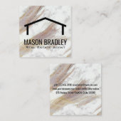 Carte De Visite Carré Texture Marbre blanc | Icône du toit (Devant / Derrière)