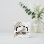 Carte De Visite Carré Texture Marbre blanc | Icône du toit (Debout devant)