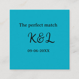 Carte De Visite Carré The perfect match couple name letter date blue sim