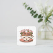 Carte De Visite Carré Thé Temps de Rose Thé Kawaii (Debout devant)