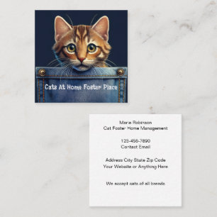 Carte De Visite Carré Thème de maison d'accueil féline pour chat mignon