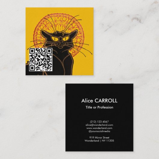 Carte De Visite Carré Theophile Steinlen - Le Chat Noir - Code QR (Devant / Derrière)
