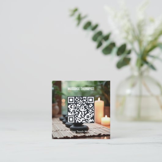 Carte De Visite Carré Thérapeute de massage de code QR (Debout devant)