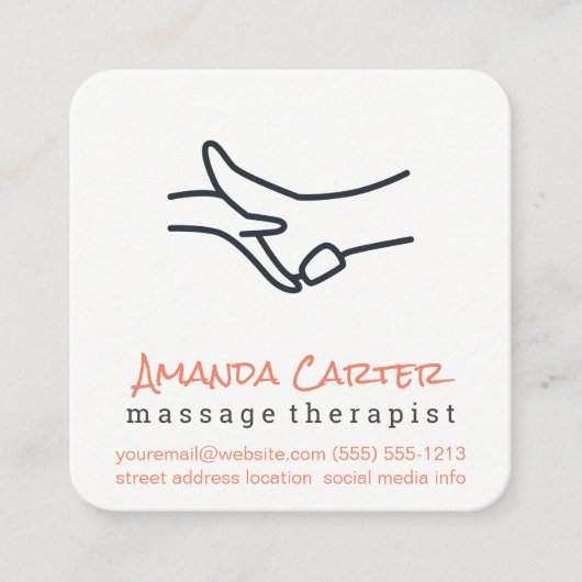 Carte De Visite Carré Thérapeute de massage | Thérapiste physique (Devant)