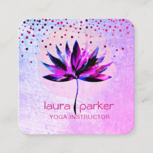 Carte De Visite Carré Thérapeute de massage yoga aquarelle Lotus pourpre