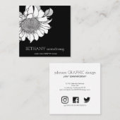 Carte De Visite Carré Tige de tournesol à une main noire et blanche (Devant / Derrière)