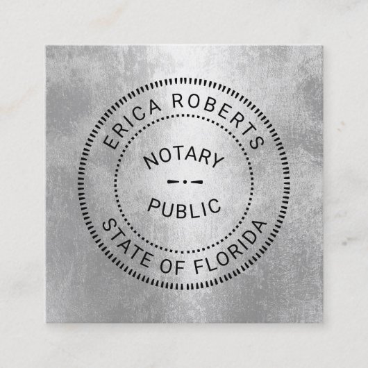 Carte De Visite Carré Timbre Notaire d'État professionnel Argent moderne (Devant)