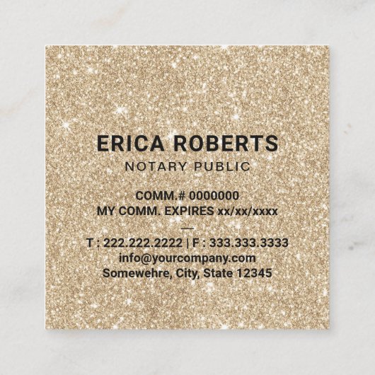 Carte De Visite Carré Timbre public notaire Parties scintillant Or moder (Dos)