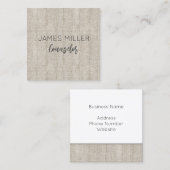 Carte De Visite Carré Tissu de lin NOM naturel Bureau Intemporel (Devant / Derrière)