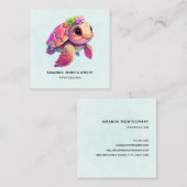 Carte De Visite Carré Tortue de mer rose Whimsical & mignon (Devant / Derrière)