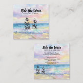 Carte De Visite Carré Tour de *~* l'école surfante d'océan de plage de (Devant / Derrière)