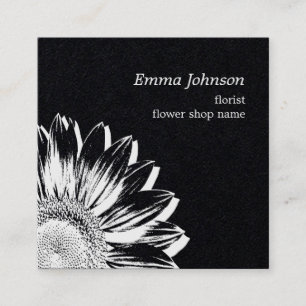Carte De Visite Carré Tournesol blanc noir de luxe Floriste minimalist