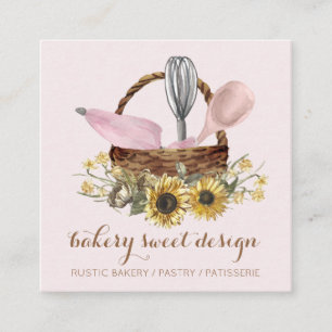 Carte De Visite Carré Tournesol Rose Cuillère Fouet Poche à Pâtisserie B