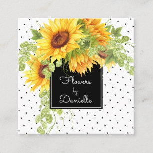 Carte De Visite Carré Tournesols jaunes et fleurs à pois