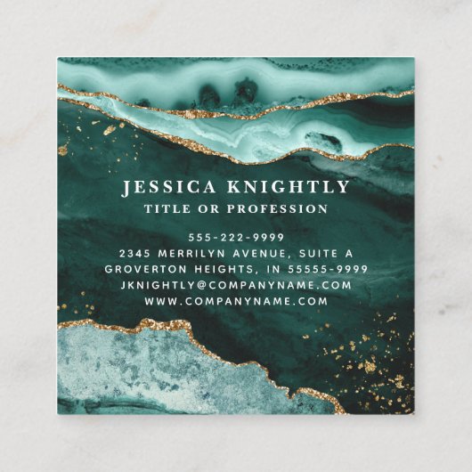 Carte De Visite Carré Tourquoise Agate Gold Parties scintillant Script P (Dos)